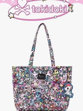 tokidoki Multicolor Unicorn Tote Bag With Matching Puff Keychain